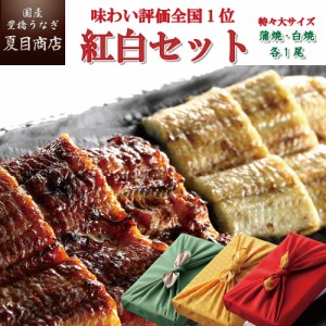 うなぎ 国産 贈り物用 紅白セット(蒲焼・白焼) 211-230g×各1尾 特々大サイズ 約4人前 風呂敷包み 送料無料 豊橋うなぎ 母の日 父の日 お