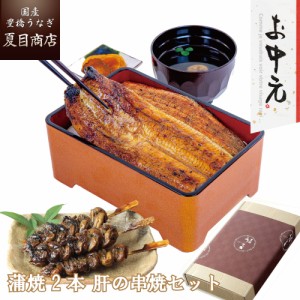 うなぎ 国産 お中元 ギフト 蒲焼 大サイズ 155-167g×2尾と肝蒲焼き串×3本 大盛2人前 送料無料 豊橋うなぎ プレゼント 贈り物 真空パッ