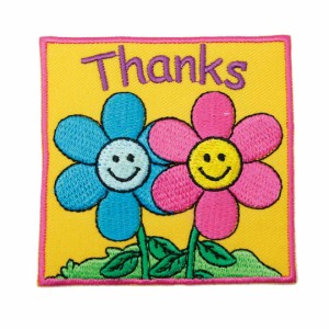 ワッペン アイロン THANKS メッセージ かわいい お花 デザイン アップリケ わっぺん アイロンで簡単貼り付け