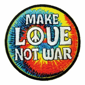 ワッペン アイロン MAKE LOVE NOT WAR メッセージ 戦争反対 サイケ デザイン アップリケ わっぺん アイロンで簡単貼り付け