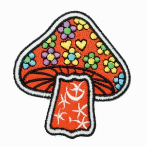 ワッペン アイロン キノコ きのこ Mushroom オレンジ アップリケ わっぺん アイロンで簡単貼り付け