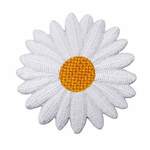 ワッペン アイロン マーガレット お花 植物 ホワイト フラワー Flower 中サイズ デザイン アップリケ わっぺん アイロンで簡単貼り付け