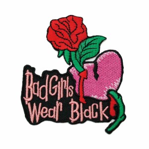 ワッペン アイロン BAD GIRLS WEAR BLACK メッセージ 薔薇 アップリケ わっぺん アイロンで簡単貼り付け