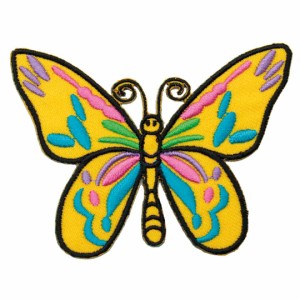 ワッペン Butterfly 蝶 イエロー デザイン ちょうちょ アップリケ わっぺん アイロンで簡単貼り付け