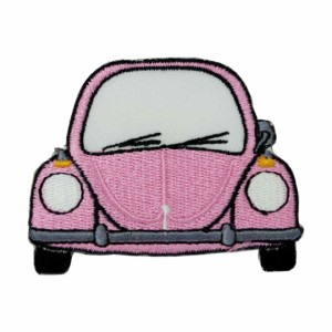 ワッペン アイロン レトロ ワーゲンビートル 旧車 ピンク フロント 乗り物 デザイン アップリケ わっぺん アイロンで簡単貼り付け