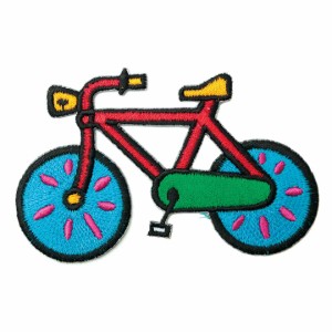 ワッペン アイロン 自転車 チャリンコ 乗り物 カラフル ブルー バイク アップリケ わっぺん wappen アイロンで簡単貼り付け