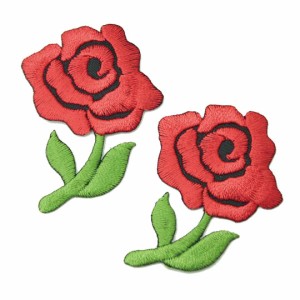 ワッペン アイロン ミニサイズ 2枚セット バラ 薔薇 お花 Rose レッド デザイン 2P アップリケ わっぺん 小さい アイロンで簡単貼り付け