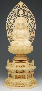 仏像  御本尊 総 柘植 （つげ）材 六角台座 2.5号 座像 金泥 （きんでい） 