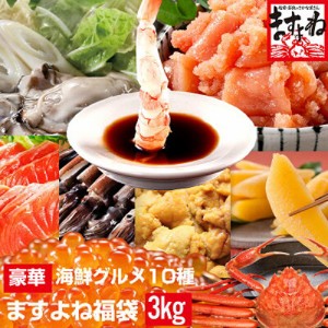 最安挑戦★クーポンで⇒11,800円送料無料!! 福袋 特盛3kg 超豪華 海鮮福袋10種セット ズワイガニ いくら 生うに 甘えび 牡蠣 するめいか 