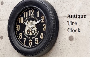 アンティーク タイヤ クロック 【 壁掛時計 】　時計 個性的 お洒落 タイヤ 車 アメリカン 送料無料