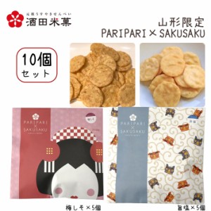 酒田米菓 PARIPARI × SAKUSAKU 梅しそ ×旨塩 10個セット 送料無料 プチギフト 山形限定 オランダせんべい