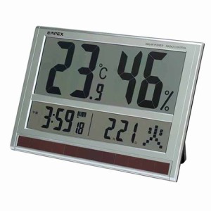 エンペックス気象計【EMPEX】ジャンボソーラー温湿度計 （デジタル温度・湿度計／電波時計） 置掛兼用 TD-8170【約404×277×21mm】