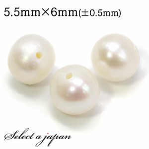 3粒売り セミラウンドパール 5.5mm×6mm 真珠 淡水パール バラ売り ばら売り ビーズ 穴あき 玉売り アクセサリー パーツ ハンドメイド ア