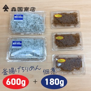 釜揚げ土佐しらす（600g）と佃煮（180g）のセット／冷凍便 森国商店/鮮度日本一を目指します！浜で瞬時に釜出　高知浜改田の無添加しらす