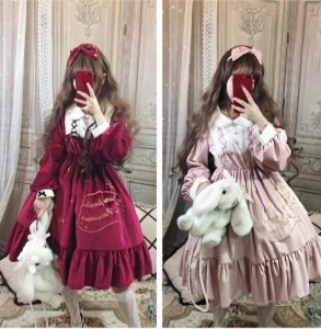 秋冬宮廷風きらきらゴスロリワンピース ドレス ロリィタ OP長袖膝丈 Lolita ロリータ コスプレ 日常洋服リボン可愛い かわいい新年