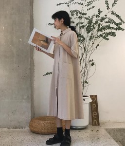 お洒落なシャツ レディース ブラウス チュニック トップス ロングシャツ シャツワンピース 半袖 彼シャツ 春新作 ワイシャツ 綿無地