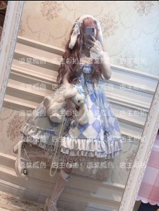 和風夏兎柄可愛いJSKゴスロリワンピース ドレス ロリィタ OP膝丈 Lolita ロリータ コスプレ エプロン 日常洋服リボン