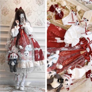 中華風春夏パンダ柄ゴスロリワンピース ドレス ロリィタ OP膝丈 Lolita ロリータ コスプレ エプロン 日常洋服リボンチャイニーズスタイル