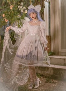 白仙气花嫁春夏ゴスロリワンピース ロリィタ 長袖OP Lolita ロリータ コスプレ ウェディングドレス日常服ゴスロリワンピース人形師 レデ