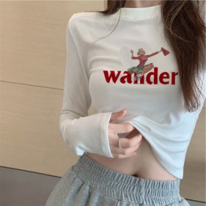 2023激安人気新品レディース長袖Tシャツハイウエストショートトップ薄いへそ女性シャツ 夜店 ボディコンスリムＴシャツ ショットタイプ 