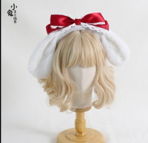 ヘッドドレス ロリータ 犬耳 超 かわいいカチューシャ リボンCosplay lolita日系コスプ道具チューシャヘアピンレースりぼん 耳オオカミ 