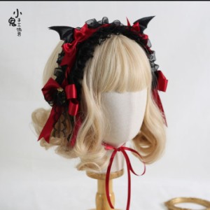 黒悪魔ヘッドドレス ロリータ超かわいいカチューシャ リボンCosplay lolita日系コスプ道具チューシャヘアピンレースりぼん 耳オオカミ 偽