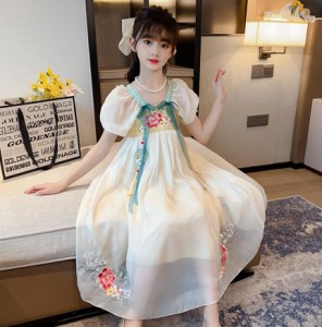 中国風漢服唐装古代衣装韓服洋服上品女の子キッズロングドレスワンピースお姫様ドレス 子供ワンピース キッズドレス 可愛いプリンセスス