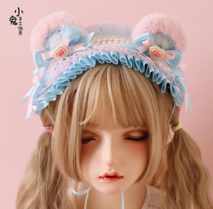 素敵な髪飾りロリータクマ耳 超 かわいい カチューシャ リボン Cosplay lolita日系コスプ道具チューシャフトヘアピンレースりぼん KC耳オ