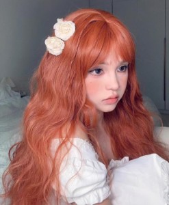 【オレンジのかつら】Lo姫様アニメコスプレウィッグ フルウィッグ カールウェーブ 黒ロングウィッグ  高級耐熱 クラブ個性少女人形ロリー