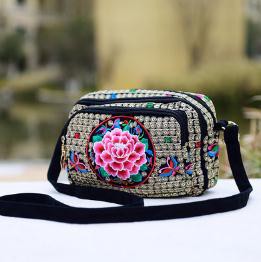 レディースバッグ/民族風復古バッグ /携帯電話/刺繍花柄ショルダーバッグ/旅行ズックかばん鞄/ワンショルダーバッグ/中老年プレゼント