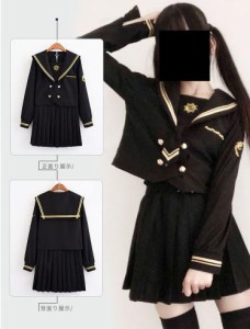 春秋コスプセーラー服長袖不良少女JK制服コスプレセーラー襟服制服ミニスカート学院海軍風ロリータハロウィン セットアップ刺繍