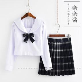 春秋コスプセーラー服長袖正統JK制服コスプレセーラー襟セーラー服制服ミニチェックスカート学院海軍風ロリータハロウィン セットアップ