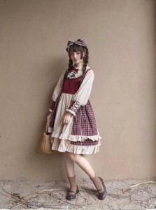 2点送料無料 日系 レディース ロリータワンピース Lolita ゴスロリ レッド キャミソールワンピース 洋服 スカート イチゴOP長袖