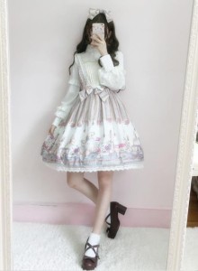 春秋日系ゴスロリワンピース ドレス ロリィタ  OP長袖膝丈 Lolita ロリータ コスプレ エプロン 日常洋服リボン　キュートお姫様復古風