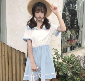 特価★新作　半袖 ワンピース マリン風 セーラー風ワンピース セーラー ワンピース セーラー服 ワンピ 長袖 セーラーカラー 学院風 