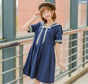 夏新作　半袖 ワンピース マリン風 セーラー風ワンピース セーラー ワンピース セーラー服 ワンピ  セーラーカラー 学院風 