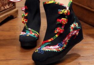 レディースシューズ チャイナ靴手作り北京布靴エスニックチャイナシューズカジュアル民族風鳳凰刺繍柄ミュール婦人ハイヒール長靴
