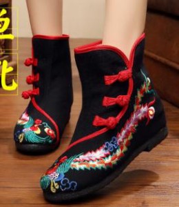 レディースシューズ チャイナ靴手作り北京布靴エスニックチャイナシューズカジュアル民族風花刺繍柄ミュール婦人ハイヒール短靴