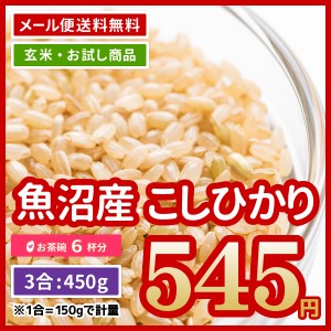 ポイント消化 玄米 極上米 魚沼産 コシヒカリ 450g 3合 令和5年産 お米 お試し 米 少量 送料無料 ※メール便のため日時指定・代引不可 