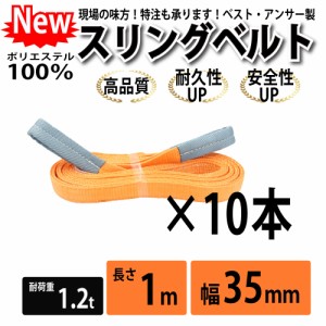 スリング スリングベルト ナイロンスリング ベルトスリング 10本セット 幅 35mm 1m 使用警告線付き 業務用 吊り具 送料無料