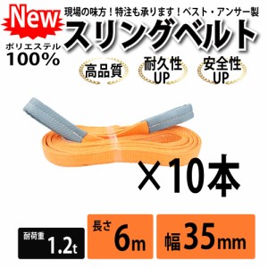 スリング スリングベルト ナイロンスリング ベルトスリング 10本セット 幅 35mm 6m 使用警告線付き 業務用 吊り具 送料無料