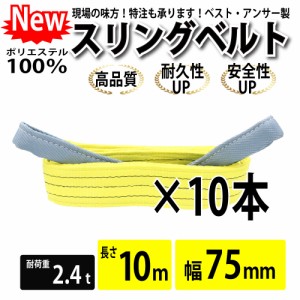 スリング スリングベルト ナイロンスリング ベルトスリング 10本セット 幅 75mm 10m 使用警告線付き 業務用 吊り具 送料無料