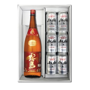 送料無料 赤霧島1.8Lとアサヒスーパードライ350ml×6缶 焼酎とビールセット ギフト 芋焼酎 1800ml いも焼酎 お中元 父の日