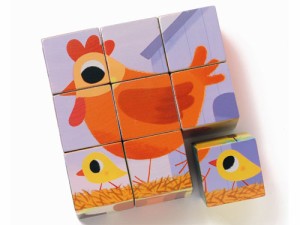 DJECO ジェコ ウッデン 9キューブ コットコット＆シェ 〜フランス・DJECOの各面に別々の絵が描かれた木製パズルキューブです。9個のキュ