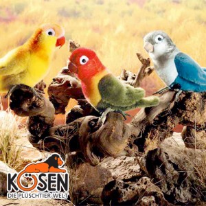 KOESEN ケーセン社 ボタンインコ 〜ドイツ・KOESEN/KOSEN（ケーセン社）の動物のぬいぐるみ。愛らしい表情のインコのぬいぐるみです。出