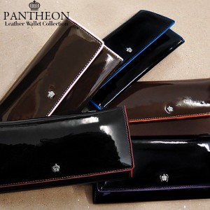 財布 メンズ 二つ折り 長財布 本牛革 エナメル加工 クラウンモチーフ ブランド PANTHEON レディース【メール便送料無料】