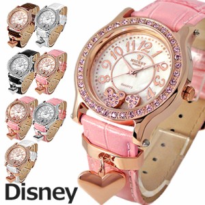 腕時計 レディース ブランド ディズニー スワロフスキー 本革 ミッキー ミッキーマウス ハートチャーム付き Disney