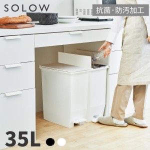 リス ゴミ箱 日本製 抗菌 防汚 35L ダストボックス SOLOW ペダルオープンツイン 蓋つき ペダル付き キャスター付き 両開き 縦型 おしゃれ