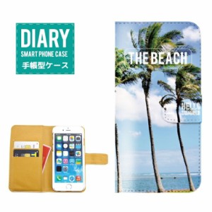 iPhone6s ケース 手帳型 送料無料 THE BEACH ビーチ デザイン 海 ワード デザイン グレー ブルー イエロー ベージュ パイナップル バナナ