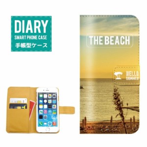 iPhone6s ケース 手帳型 送料無料 THE BEACH ビーチ デザイン 海 ワード デザイン グレー ブルー イエロー ベージュ パイナップル バナナ